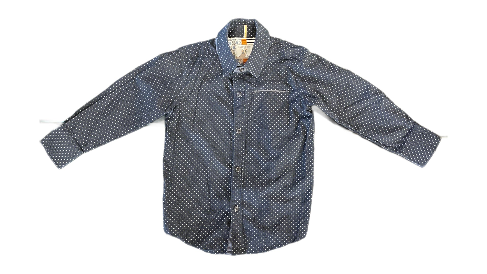 Cactus Boys Navy Button Down Long Sleeve Shirt Navy w/Polka Dots Size 3-4Y