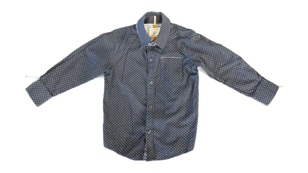 Cactus Boys Navy Button Down Long Sleeve Shirt Navy w/Polka Dots Size 3-4Y