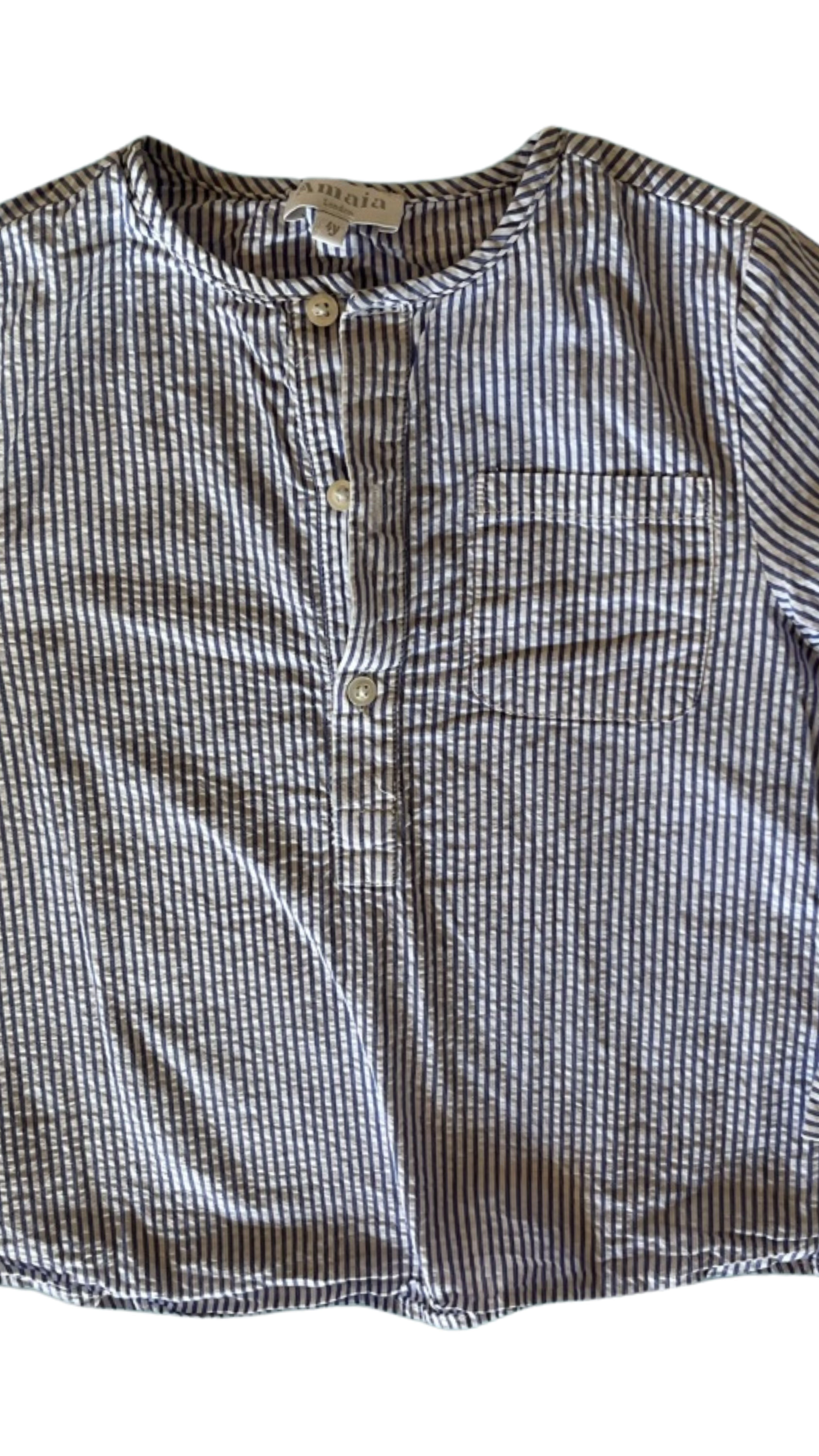 Amaia London Blue / White Collarless Shirt - Size 4